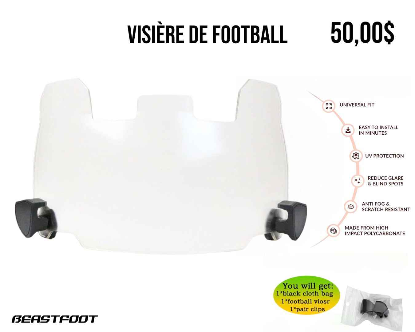 Beastfoot Visière de Football - Claire Clear Visor