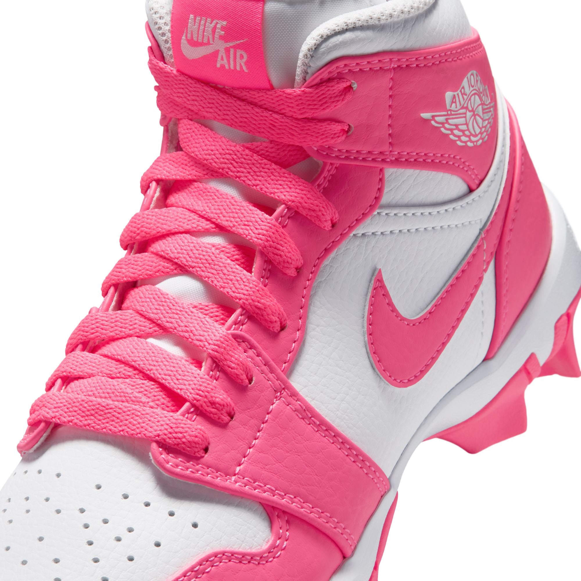 Kids' Jordan 1 Mid Football Cleats - White/Pink