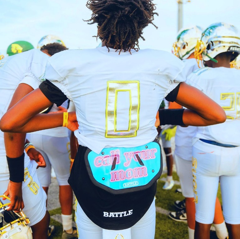Battle "Call Your Mom" Chrome Football Back Plate - youth
