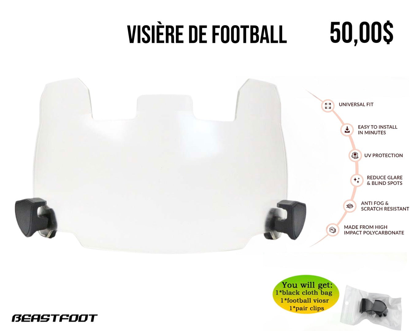 Beastfoot Football Visor - Clear